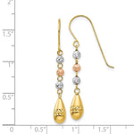 Load image into Gallery viewer, 14K Tri-Color Gold Puff Teardrop & Bead Dangle Earrings