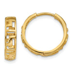 Load image into Gallery viewer, 14K Yellow Gold Greek Key Hinged Hoop Earrings 16mm width