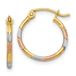 Load image into Gallery viewer, 14K Yellow Gold & White and Rose Rhodium 1.5mm Diamond Cut Hoop Earrings 14mm width