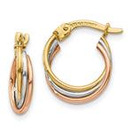 Load image into Gallery viewer, 14K Tri-Color Gold Twisted Hoop Earrings 12mm width