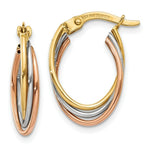 Load image into Gallery viewer, 14K Tri-Color Gold Twisted Hoop Earrings 12mm width
