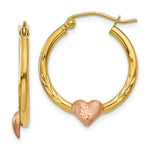 Load image into Gallery viewer, 14K Yellow Gold Yellow & Rose Gold Heart Hoop Earrings 20mm width