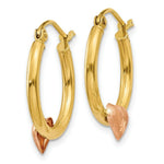 Load image into Gallery viewer, 14K Yellow Gold Yellow & Rose Gold Heart Diamond-cut Hoop Earrings 17mm width