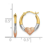 Load image into Gallery viewer, 14K Yellow Gold & White and Rose Rhodium Heart Hoop Earrings 14mm width
