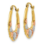 Load image into Gallery viewer, 14K Yellow Gold & White and Rose Rhodium Hollow Flowers Hoop Earrings 19mm width