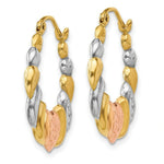 Load image into Gallery viewer, 14K Yellow Gold & White and Rose Rhodium Scalloped Heart Hoop Earrings 21mm width