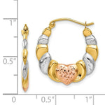 Load image into Gallery viewer, 14K Yellow Gold & White and Rose Rhodium Scalloped Heart Hoop Earrings 21mm width
