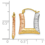 Load image into Gallery viewer, 14K Yellow Gold & White & Rose Rhodium Hollow Textured Square Hoop Earrings 15mm width