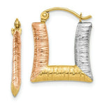Load image into Gallery viewer, 14K Yellow Gold & White & Rose Rhodium Hollow Textured Square Hoop Earrings 15mm width