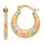 Load image into Gallery viewer, 14K Yellow Gold & White and Rose Rhodium Hollow Textured Hoop Earrings 14mm width