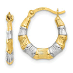 Load image into Gallery viewer, 14K Yellow Gold & Rhodium Hollow Bamboo Hoop Earrings 13mm width