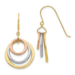 Load image into Gallery viewer, 14K Tri-Color Gold Circle Dangle Shepherd Hook Earrings