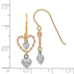 Load image into Gallery viewer, 14K Tri-Color Gold Diamond Cut Heart Dangle Earrings