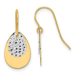 Load image into Gallery viewer, 14k Two-tone Gold Polished Textured Teardrop Dangle Earrings