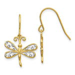 Load image into Gallery viewer, 14K Yellow Gold & Rhodium Diamond-cut Dragonfly Shepherd Hook Earrings