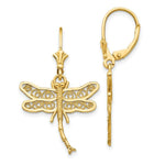 Load image into Gallery viewer, 14K Yellow Gold Dragonfly w/Filigree Wings Leverback Earrings