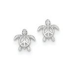 Load image into Gallery viewer, 14k White Gold Peace Turtle Post Earrings