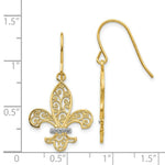 Load image into Gallery viewer, 14K Yellow Gold & Rhodium Fleur de lis Shepherd Hook Earrings