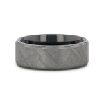 Load image into Gallery viewer, Mens Flat Black Titanium Meteorite and Beveled Edges Wedding Ring - 8mm Wide - Style name: DIEMOS