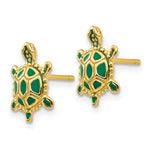 Load image into Gallery viewer, 14K Yellow Gold Green Enameled Turtle Post Earrings