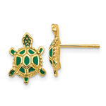 Load image into Gallery viewer, 14K Yellow Gold Green Enameled Turtle Post Earrings