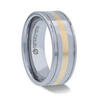 Load image into Gallery viewer, Mens 14k Gold Inlay with Grooved Edges Tungsten Polished Wedding Ring - 8mm Wide - Style name: LAZIO