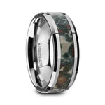 Load image into Gallery viewer, Mens Comfort Fit - Tungsten Carbide Beveled Wedding Band Ring - Coprolite Fossil Inlay - 8mm Wide - Style name: CRETACEOUS