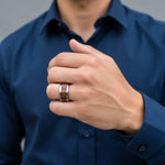 Load image into Gallery viewer, Mens Comfort Fit -Koa Wood Inlaid Tungsten Carbide Ring - Bevels - 4mm 6mm 8mm 10mm 12 Wide - Style name: KONA