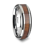 Load image into Gallery viewer, Mens Comfort Fit -Koa Wood Inlaid Tungsten Carbide Ring - Bevels - 4mm 6mm 8mm 10mm 12 Wide - Style name: KONA