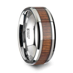 Load image into Gallery viewer, Mens Comfort Fit -Koa Wood Inlaid Tungsten Carbide Ring - Bevels - 4mm 6mm 8mm 10mm 12 Wide - Style name: KONA