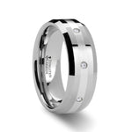 Load image into Gallery viewer, Mens Comfort Fit -Silver Inlaid Beveled Tungsten Diamond Wedding Band - 8mm Wide - Style name: STAFFORD