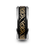 Load image into Gallery viewer, Mens Comfort Fit -Dual Offset Grooves Black Tungsten Carbide Wedding Ring - Laser Engraved Celtic Pattern Polished & Beveled Edges - 8mm Wide - Style name: RAIZEN