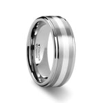 Load image into Gallery viewer, Mens Comfort Fit -Silver Inlaid Raised Satin Finish Tungsten Wedding Ring - 8mm Wide - Style name: PRAETOR