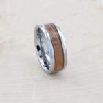 Load image into Gallery viewer, Mens Whiskey Barrel Inlaid Tungsten Beveled Polished Edges Wedding Ring - 8mm Wide - Style name: DISTILLED