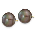 Load image into Gallery viewer, 14K Yellow Gold 11-12mm Black Button Freshwater Cultured Pearl Stud Earrings