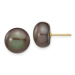 Load image into Gallery viewer, 14K Yellow Gold 11-12mm Black Button Freshwater Cultured Pearl Stud Earrings