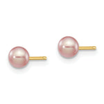 Load image into Gallery viewer, 14K Yellow Gold 4-5mm Purple Round Freshwater Cultured Pearl Stud Earrings