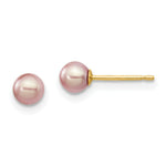 Load image into Gallery viewer, 14K Yellow Gold 4-5mm Purple Round Freshwater Cultured Pearl Stud Earrings