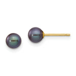Load image into Gallery viewer, 14K Yellow Gold 5-6mm Black Round Freshwater Cultured Pearl Stud Earrings