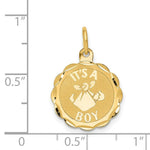 Load image into Gallery viewer, 14K Yellow Gold Polished Its a Boy Scalloped Disc Charm Pendant