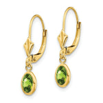 Load image into Gallery viewer, 14K 6x4 Oval Bezel August/Peridot Leverback Earrings