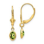 Load image into Gallery viewer, 14K 6x4 Oval Bezel August/Peridot Leverback Earrings