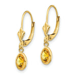 Load image into Gallery viewer, 14K 6x4 Oval Bezel November/Citrine Leverback Earrings