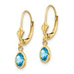 Load image into Gallery viewer, 14K 6x4 Oval Bezel December/Blue Topaz Leverback Earrings