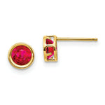 Load image into Gallery viewer, 14k 5mm Bezel Ruby Stud Earrings, 14 kt Yellow Gold