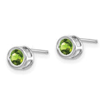 Load image into Gallery viewer, 14k White Gold 4mm Bezel August/Peridot Post Earrings, 5/8-Carat Gemweight