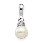 Load image into Gallery viewer, 14K White Gold Genuine 6mm Freshwater Cultured Pearl and Diamond Pendant