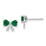Load image into Gallery viewer, 14k White Gold Polished Created Emerald Bow Post Earrings