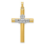 Load image into Gallery viewer, 14K Two-tone Gold Claddagh Cross Pendant 41mm length
