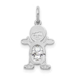 Load image into Gallery viewer, 14K White Gold Boy 6x4 Oval Genuine White Topaz-April Birthstone Charm Pendant
